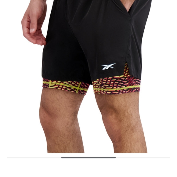 Reebok Men's Black and Yellow Athletic Shorts - Picture 2 of 5